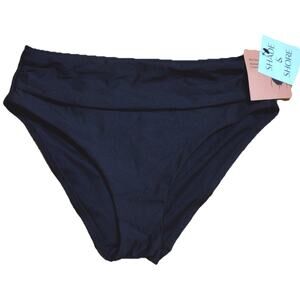NWT Shade & Shore Ladies Swimwear Sz S Black Mid Rise Medium Seat Coverage